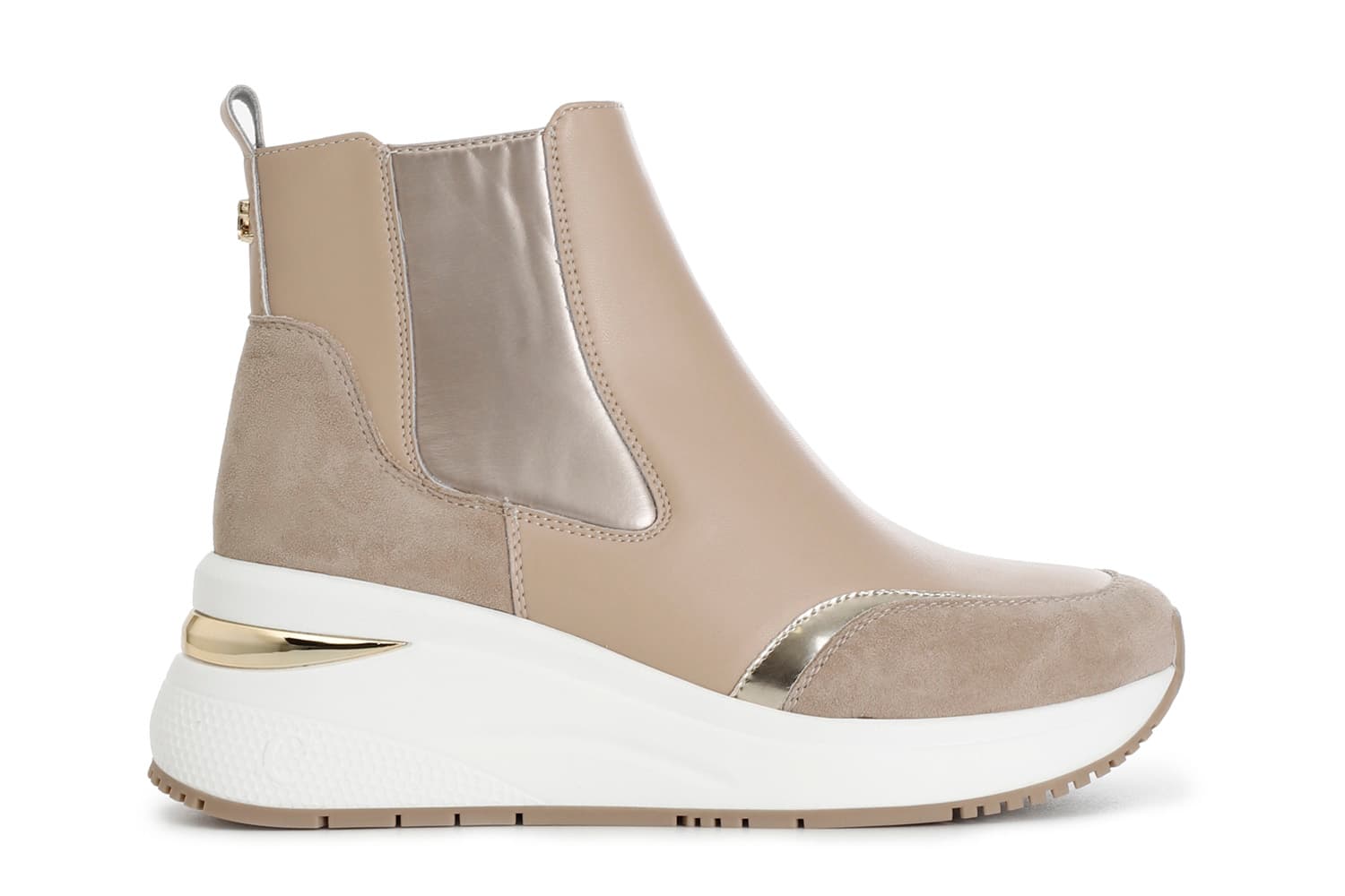 tronchetto con riporto in nylon e camoscio nocciola
