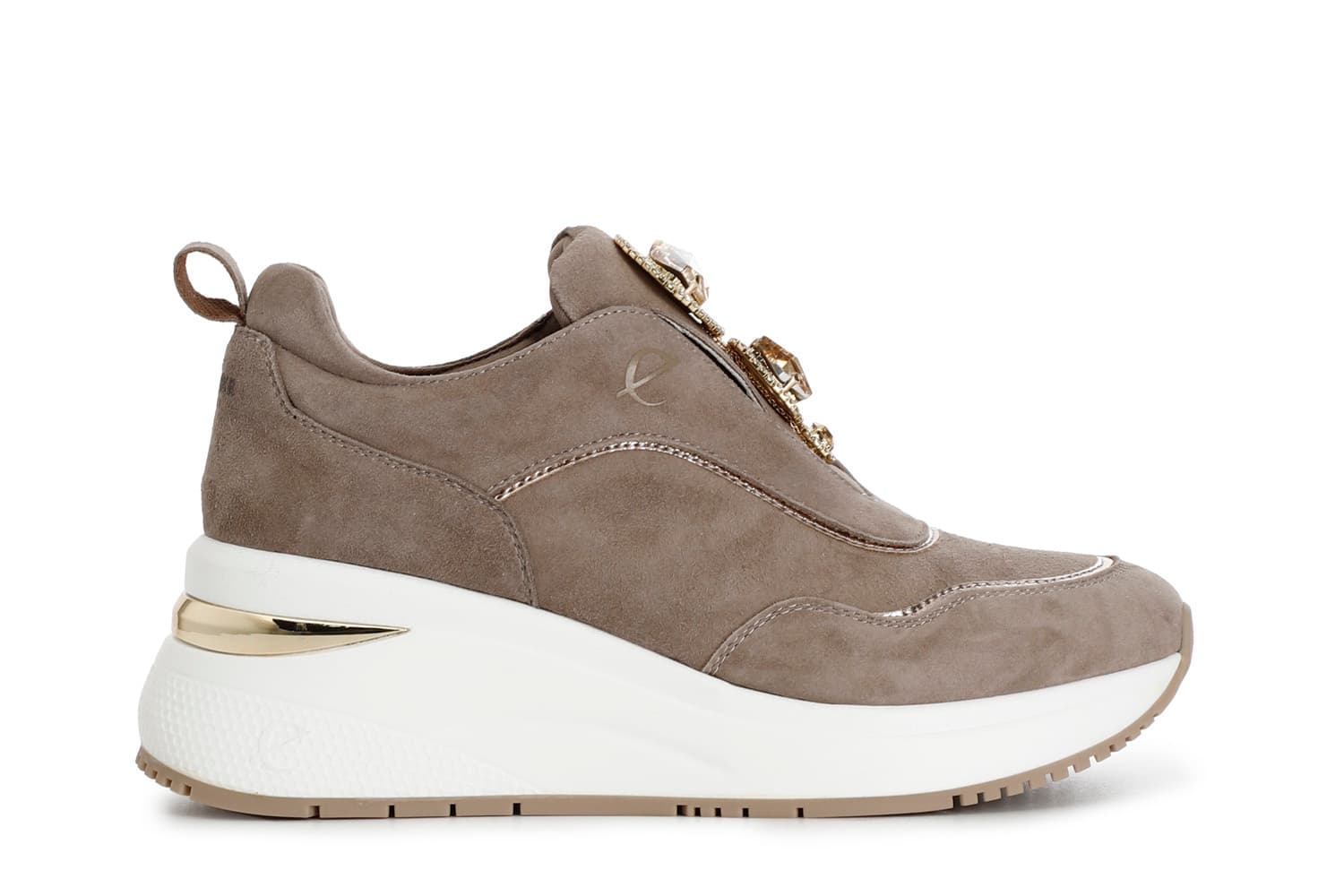 running slip-on con accessorio gioiello in camoscio taupe 40