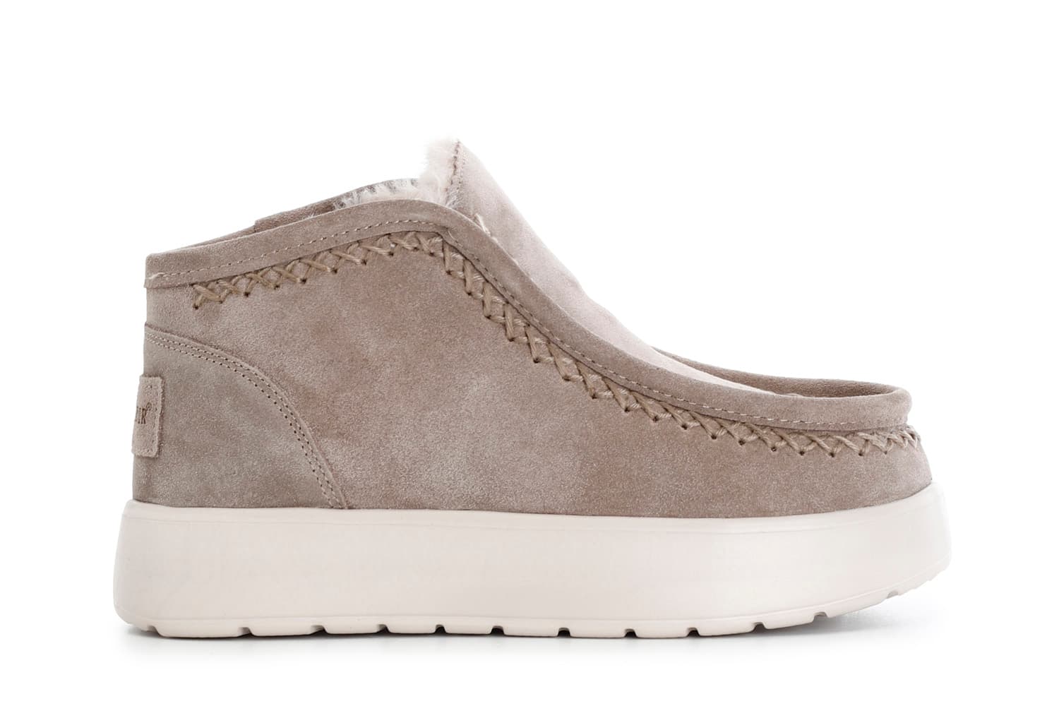tronchetto basso da donna in pelle scamosciata taupe
