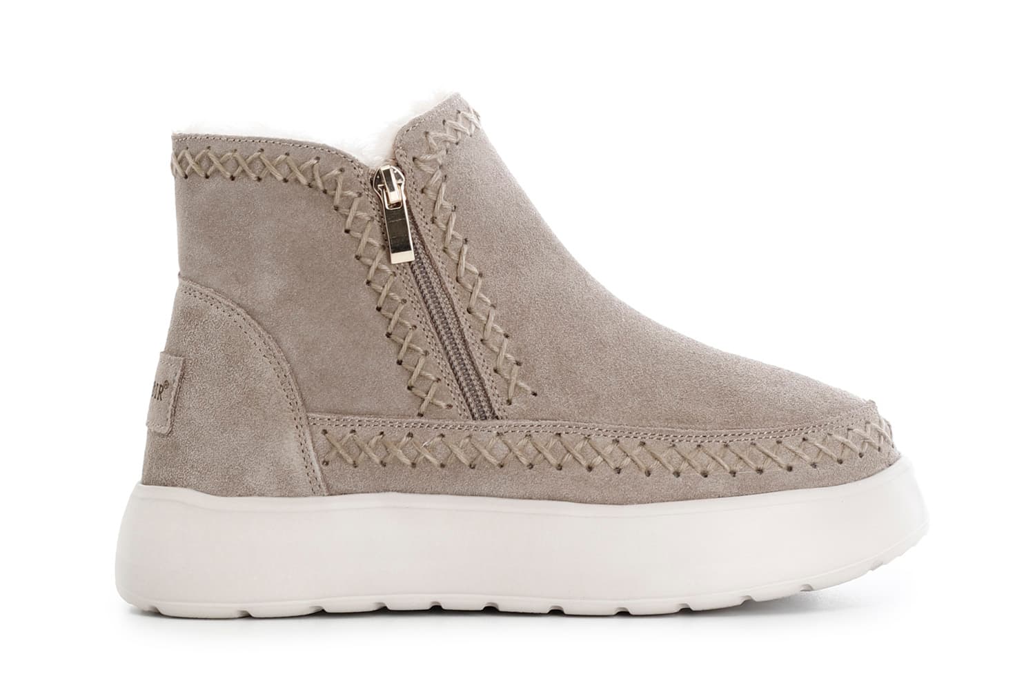 tronchetto da donna con doppia cerniera in pelle scamosciata taupe 38