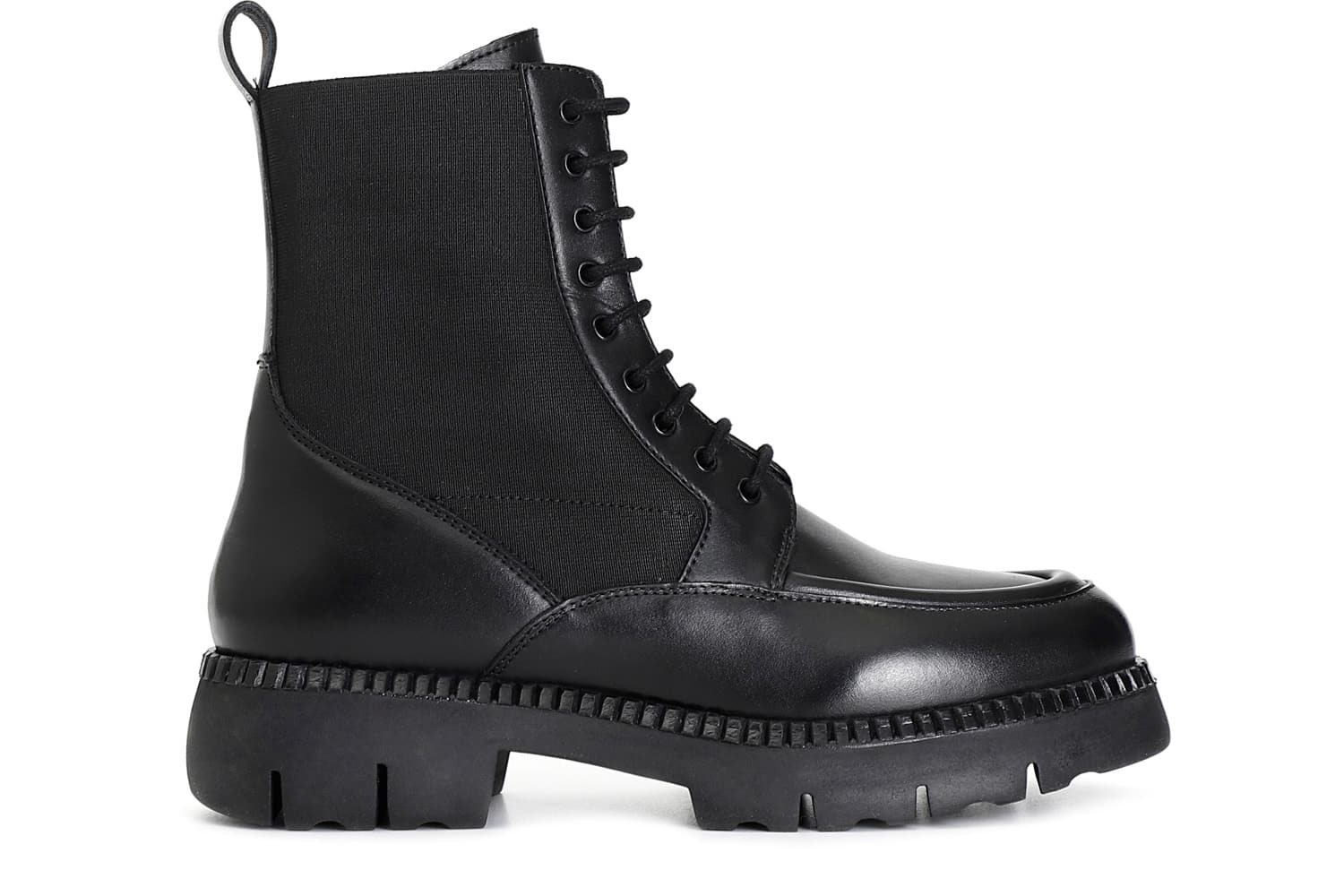 tronchetto da donna in pelle allacciato con elastico nero 38