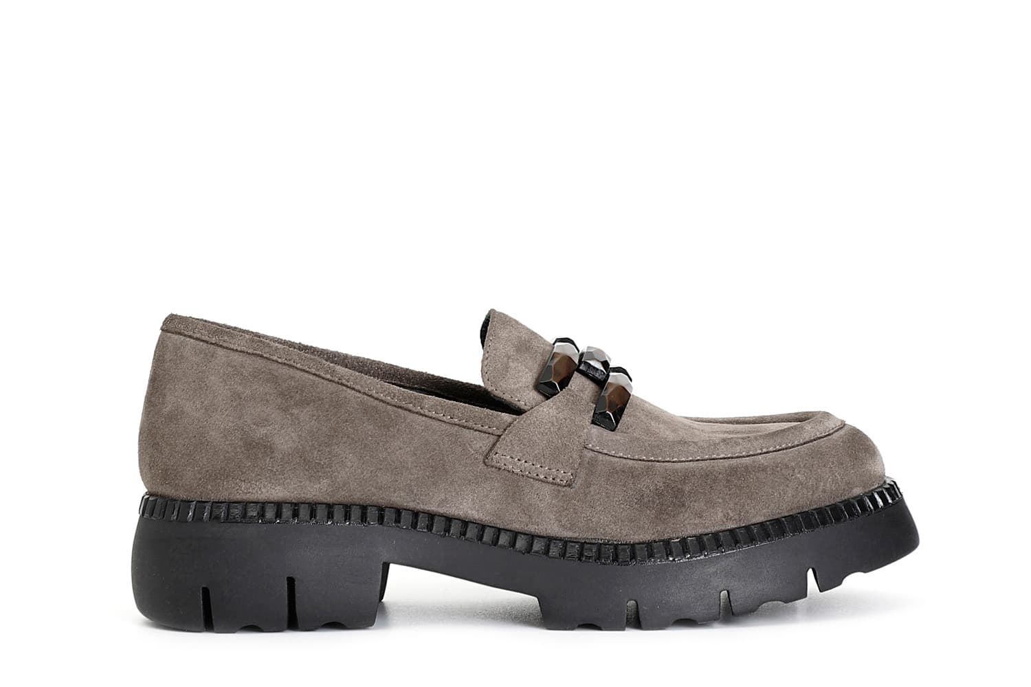 mocassino da donna in pelle scamosciata con morsetto taupe 38