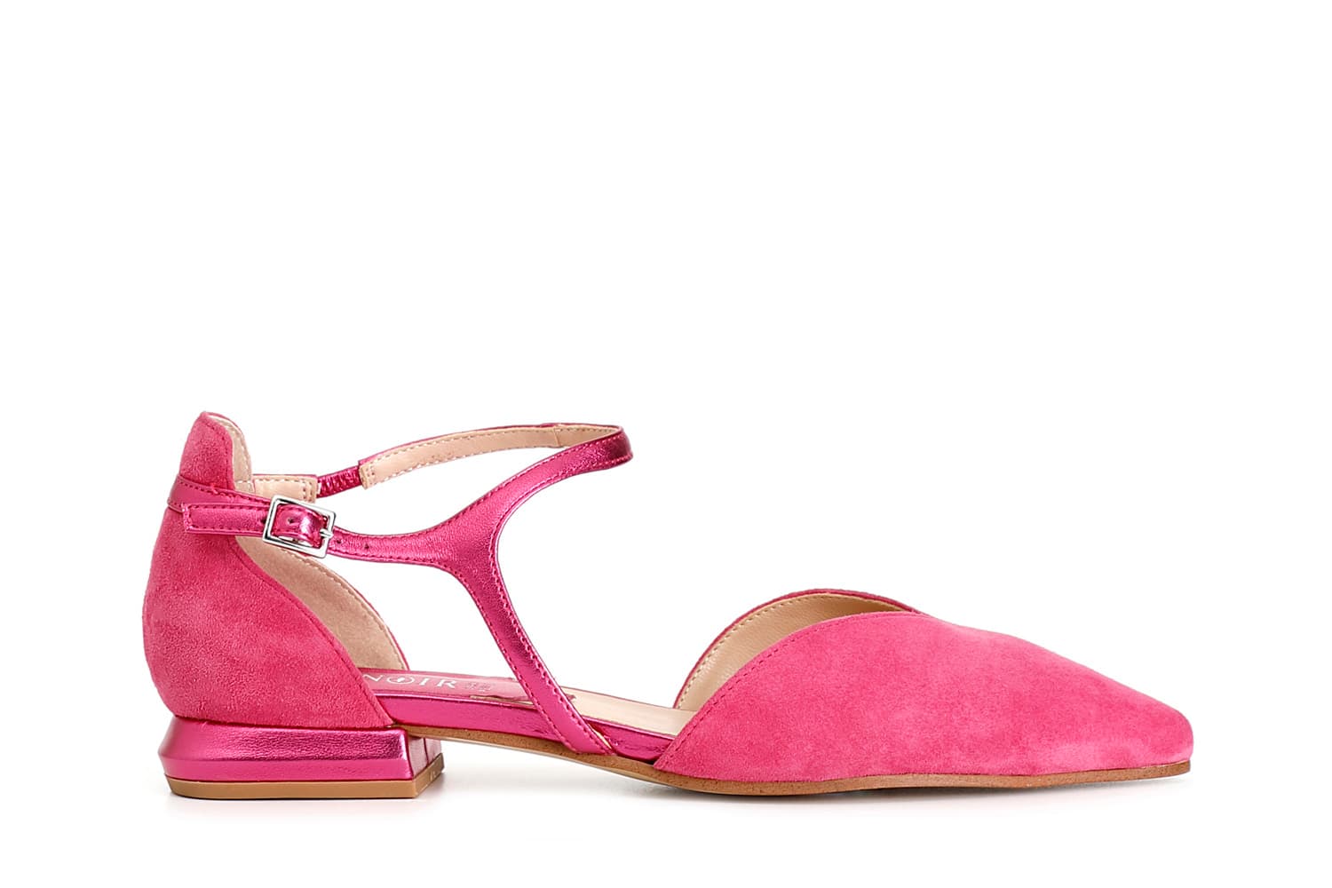 ballerine in pelle scamosciata con laccio laminato asimmetrico fuxia 38