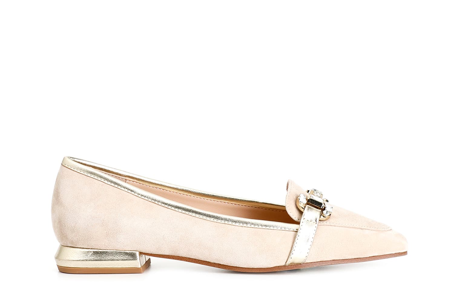 mocassini donna in pelle scamosciata con morsetto strass ecru 38