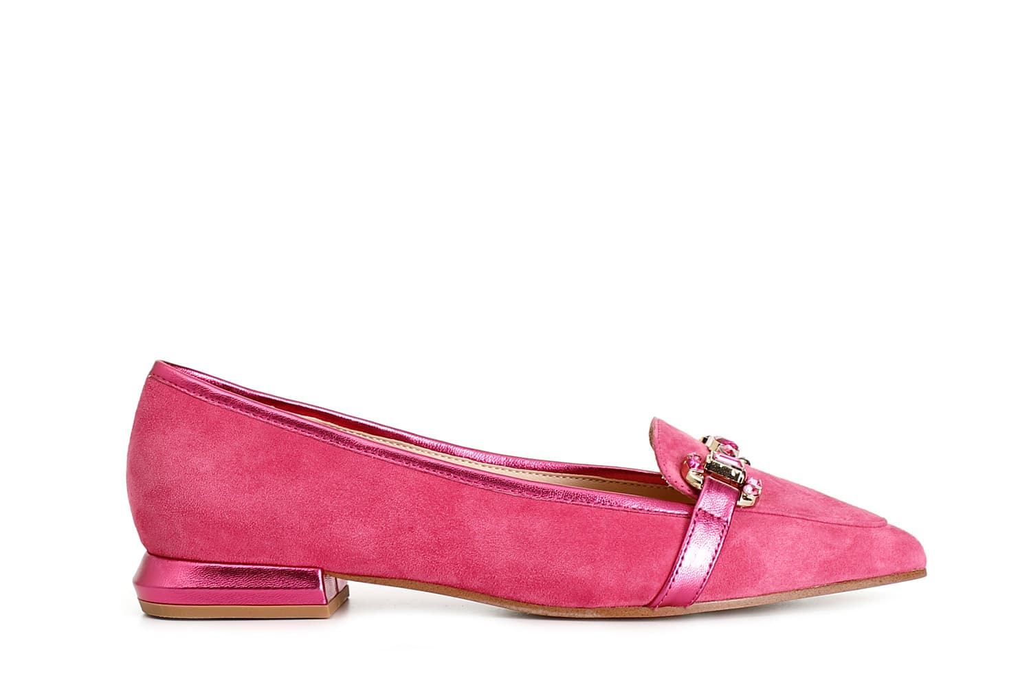 mocassini donna in pelle scamosciata con morsetto strass fuxia 35