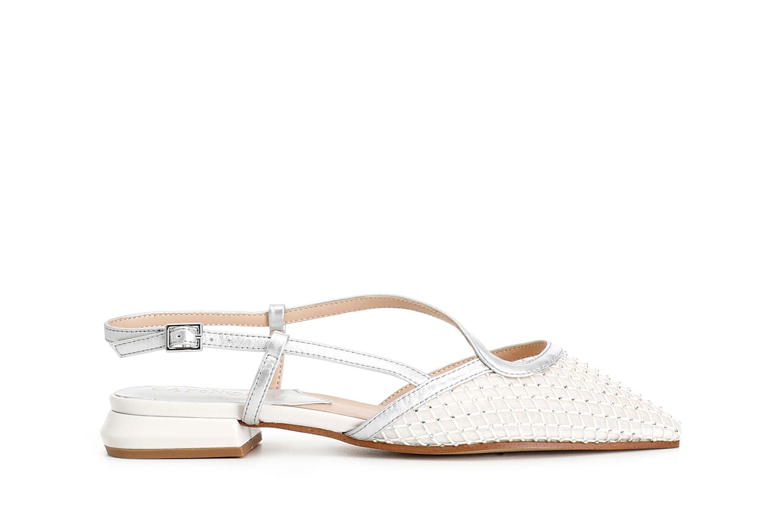 ballerine aperte dietro con retina e strass bianco/argento 36