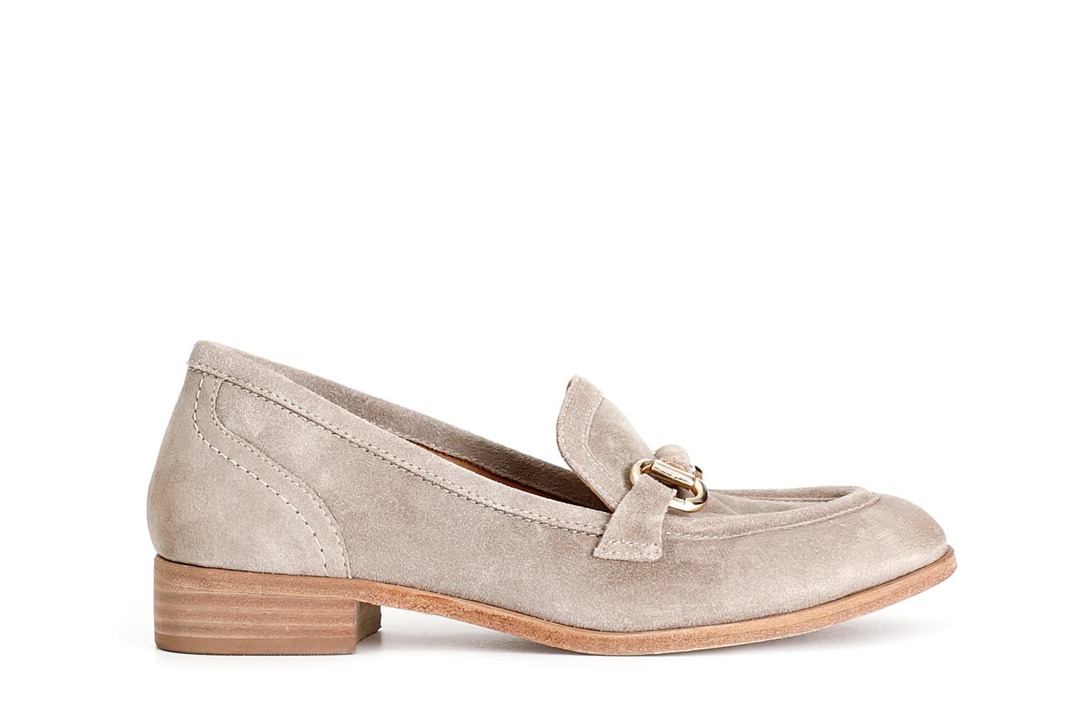 mocassini donna in pelle scamosciata con morsetto taupe