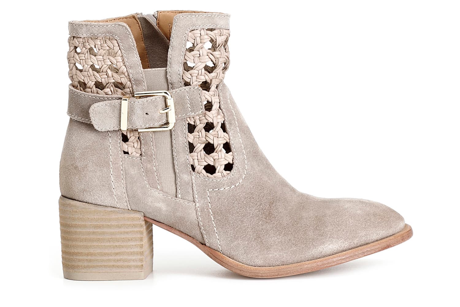 tronchetto in pelle scamosciata e intreccio con fibbia taupe 38