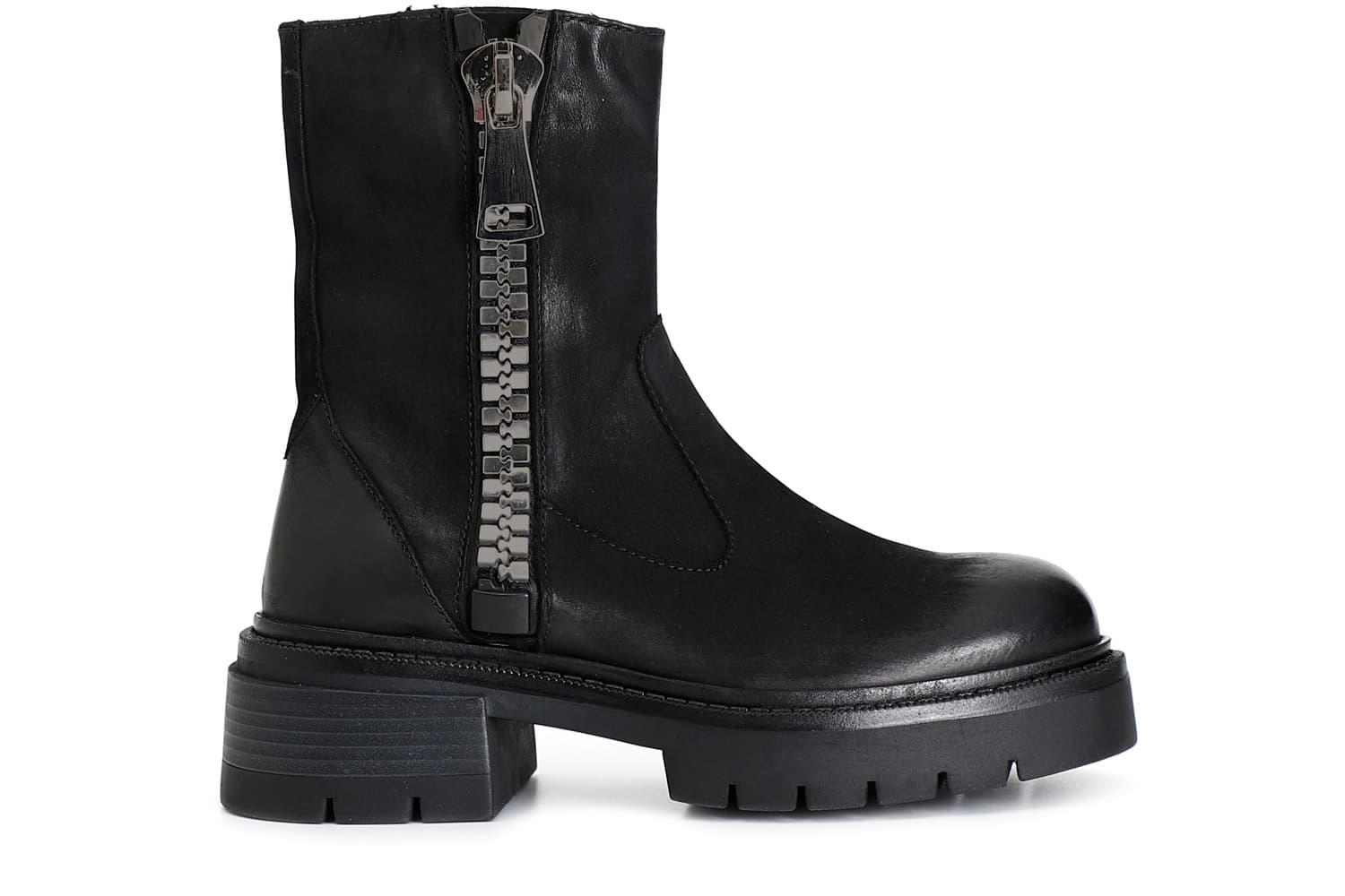tronchetto da donna in nabuk con maxi zip nero 36