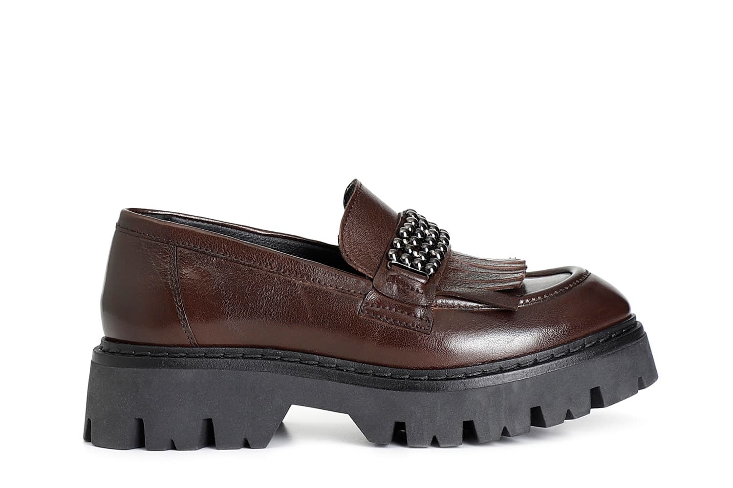 mocassino da donna con frange in pelle t.moro 37
