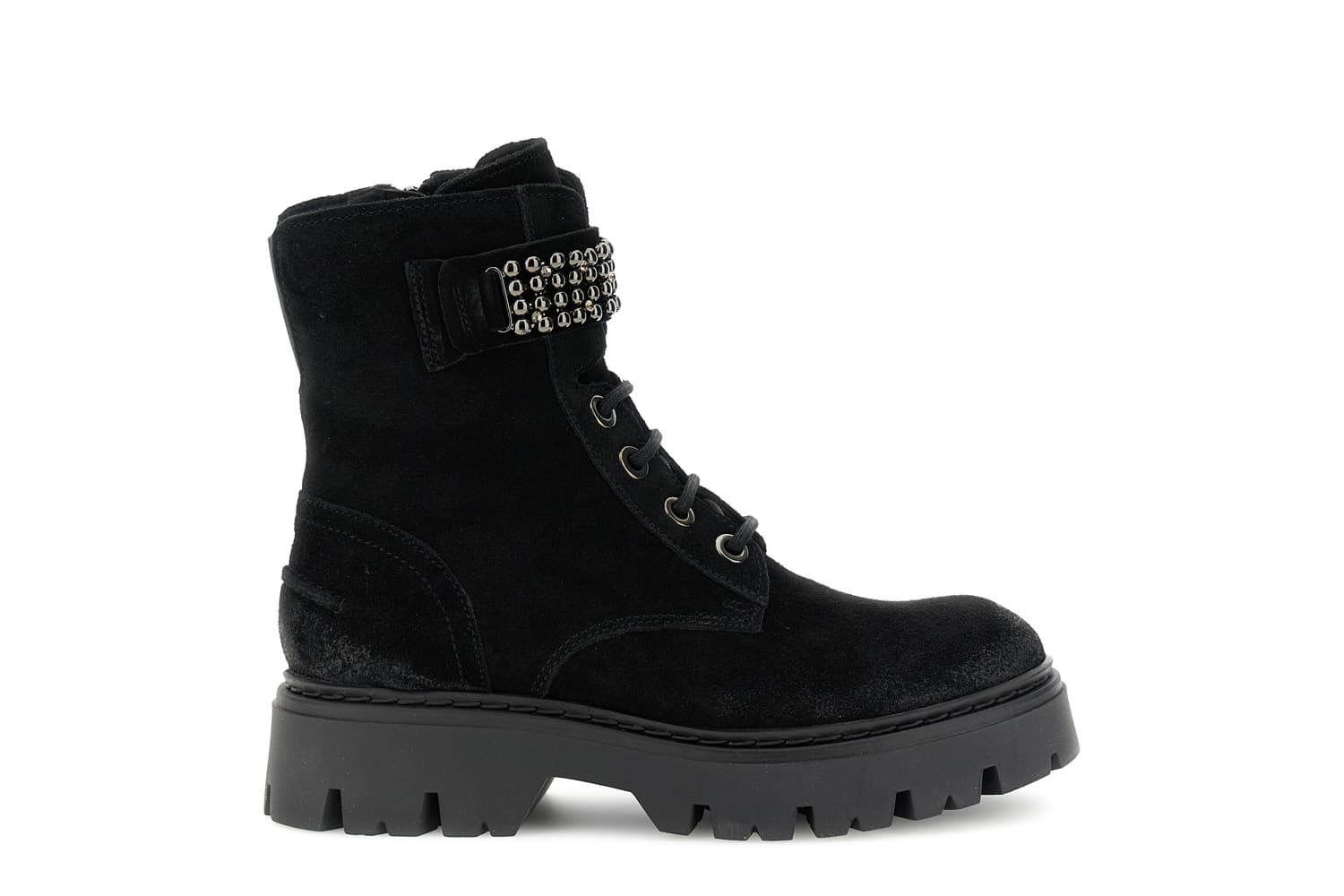 tronchetto da donna allacciato con accessorio in pelle scamosciata nero 37