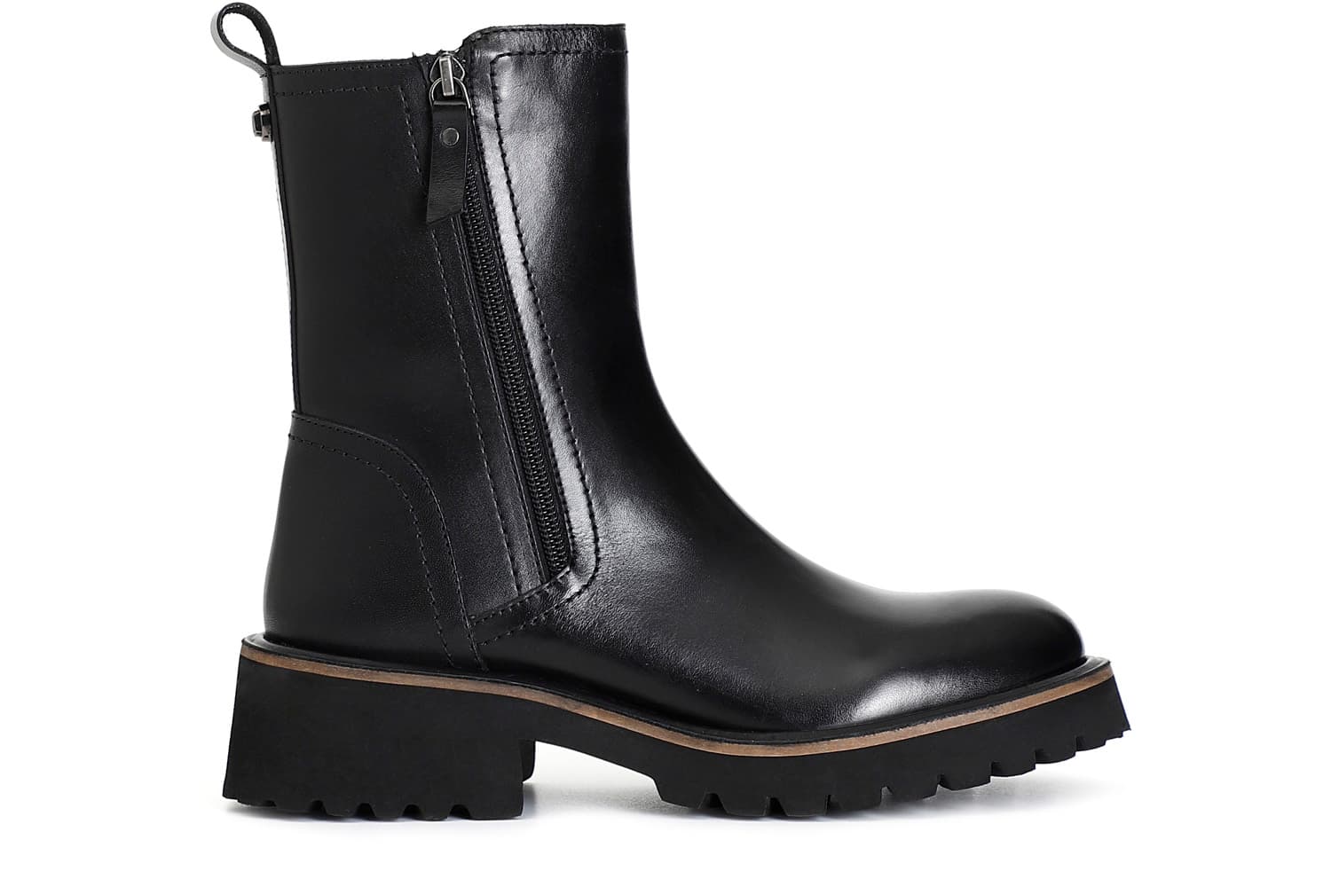tronchetto da donna in pelle con doppia cerniera nero 35