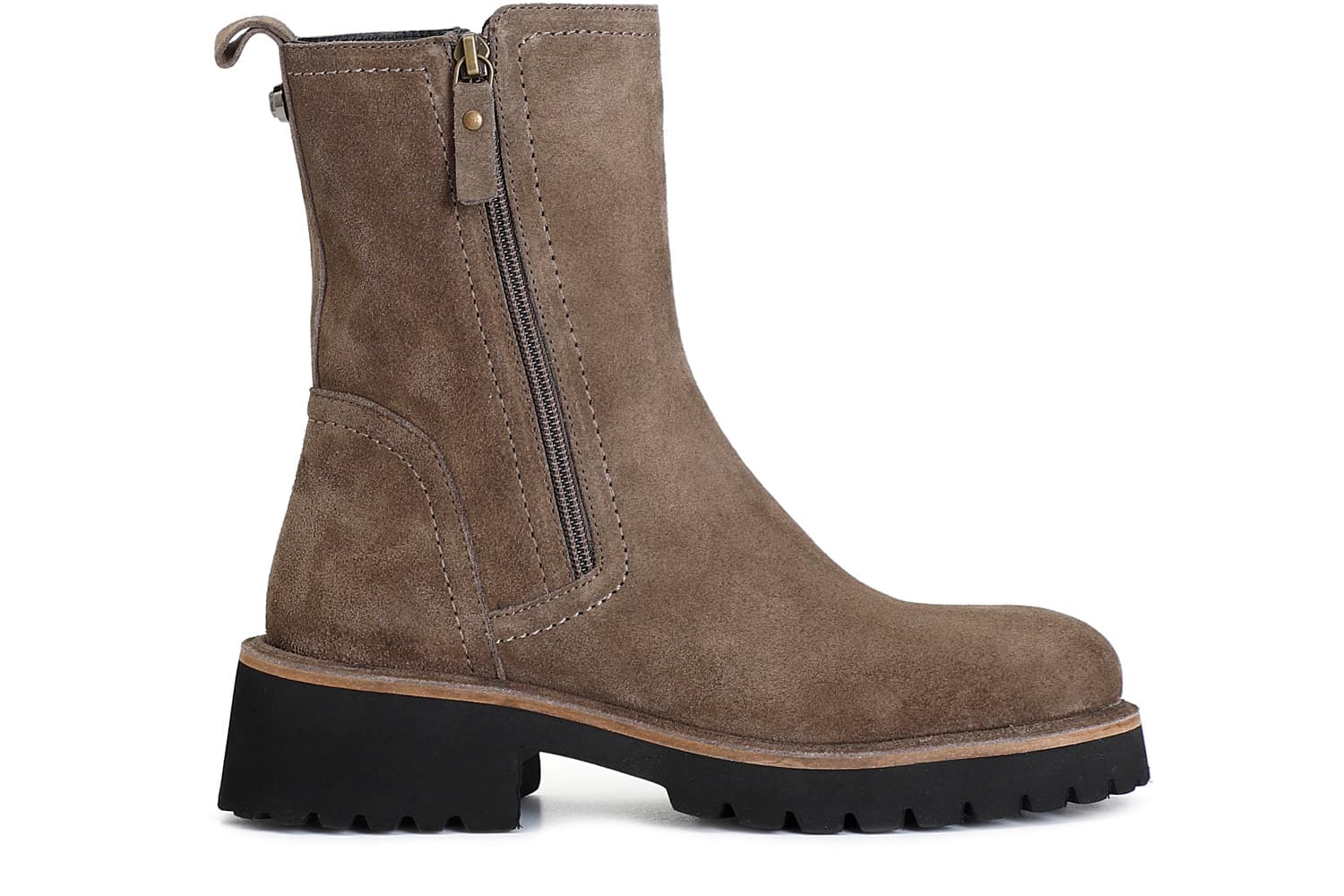 tronchetto da donna in pelle scamosciata con doppia cerniera taupe 38