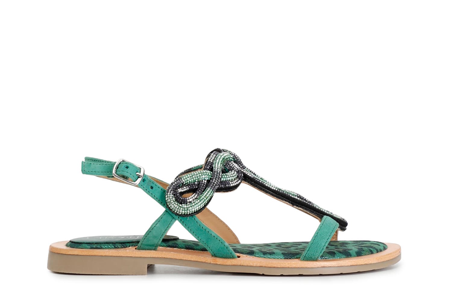 sandali in camoscio e stampa maculata con accessorio strass multi verde 36
