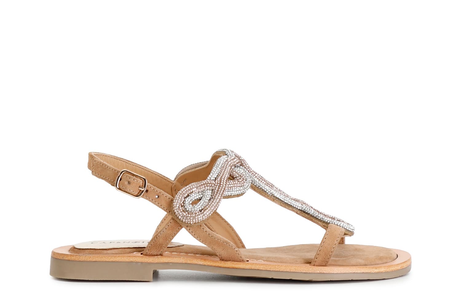 sandali infradito in camoscio con accessorio strass cuoio 36