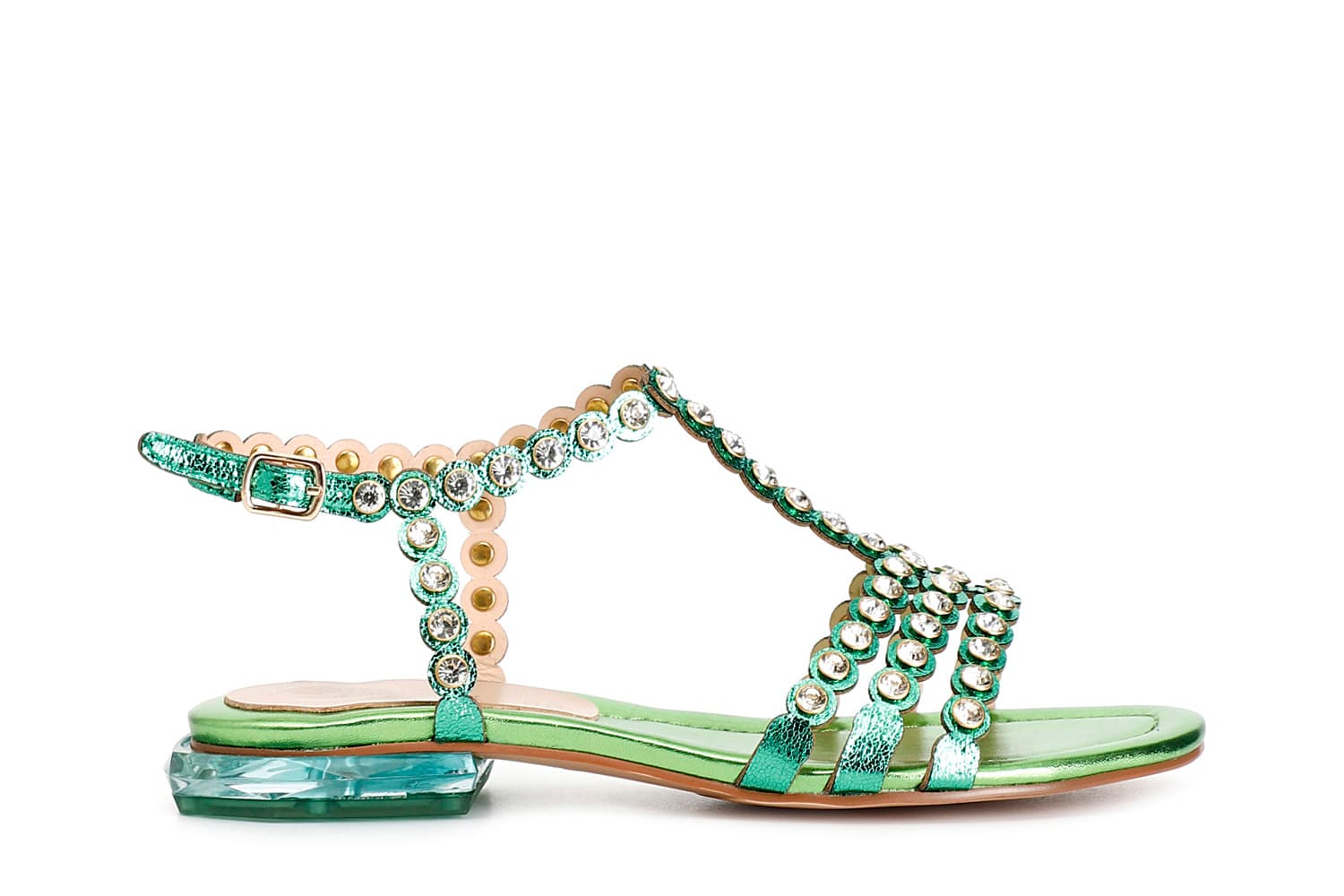 sandalo a "t" con strass verde 37