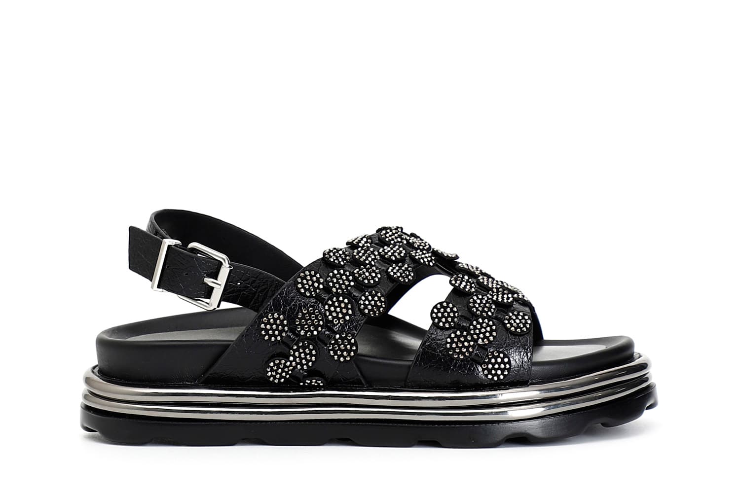 sandali asimmetrici con infilatura in microstrass nero 37