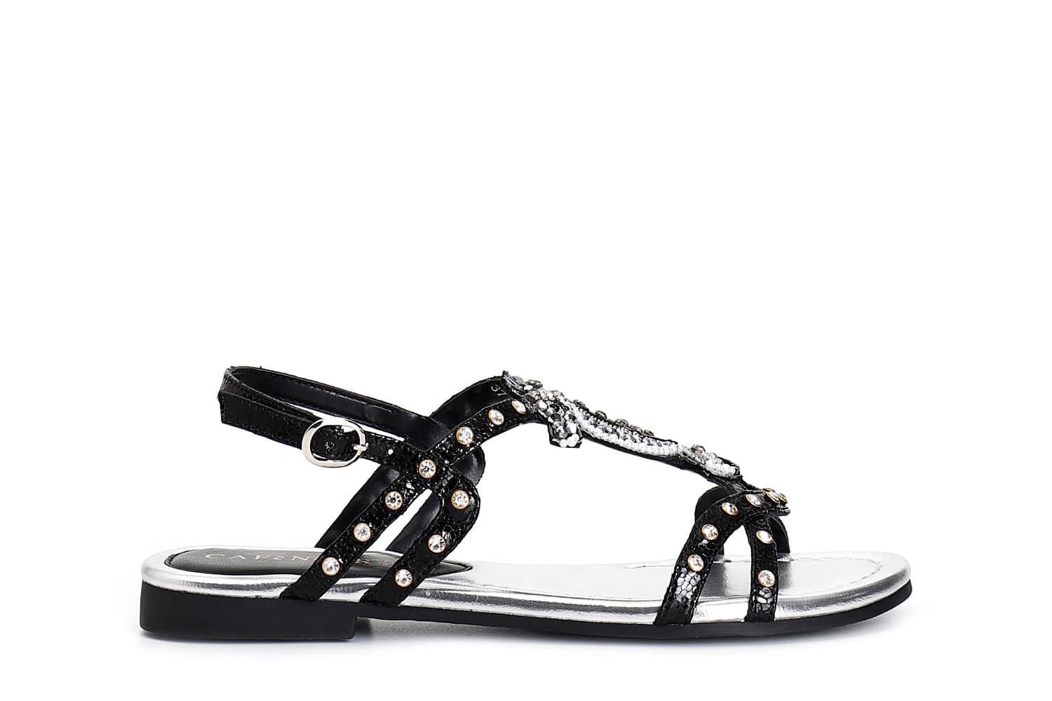 sandali in similpelle craquelet con borchie e cavalluccio nero 37