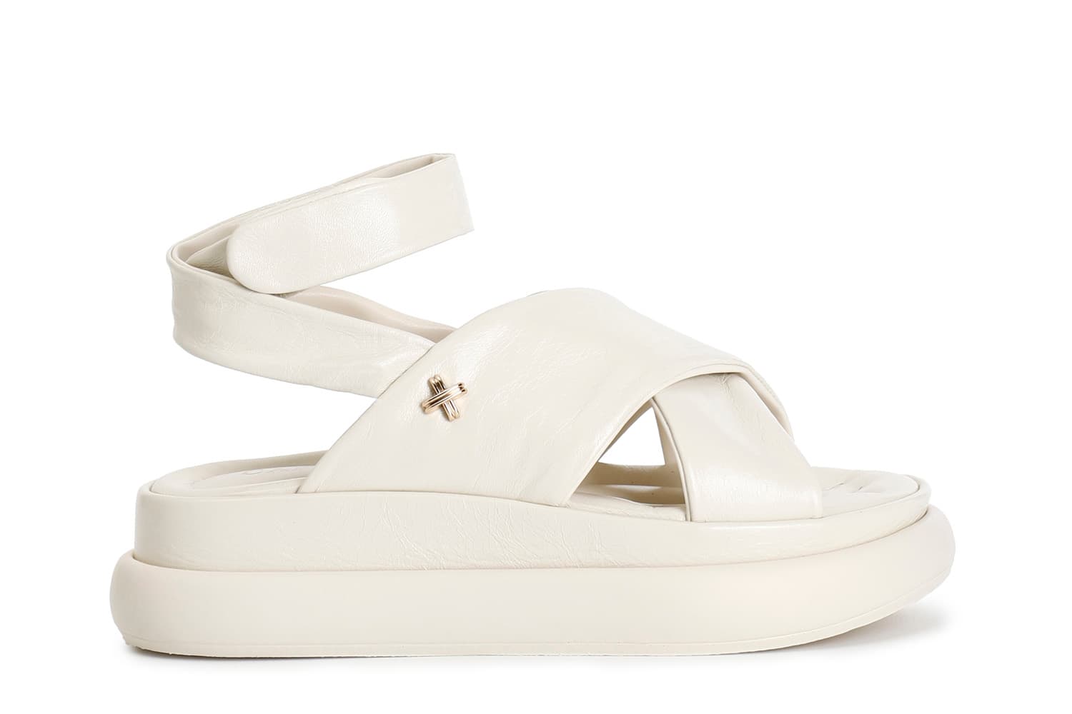 sandali in pelle incrociato con accessorio osso