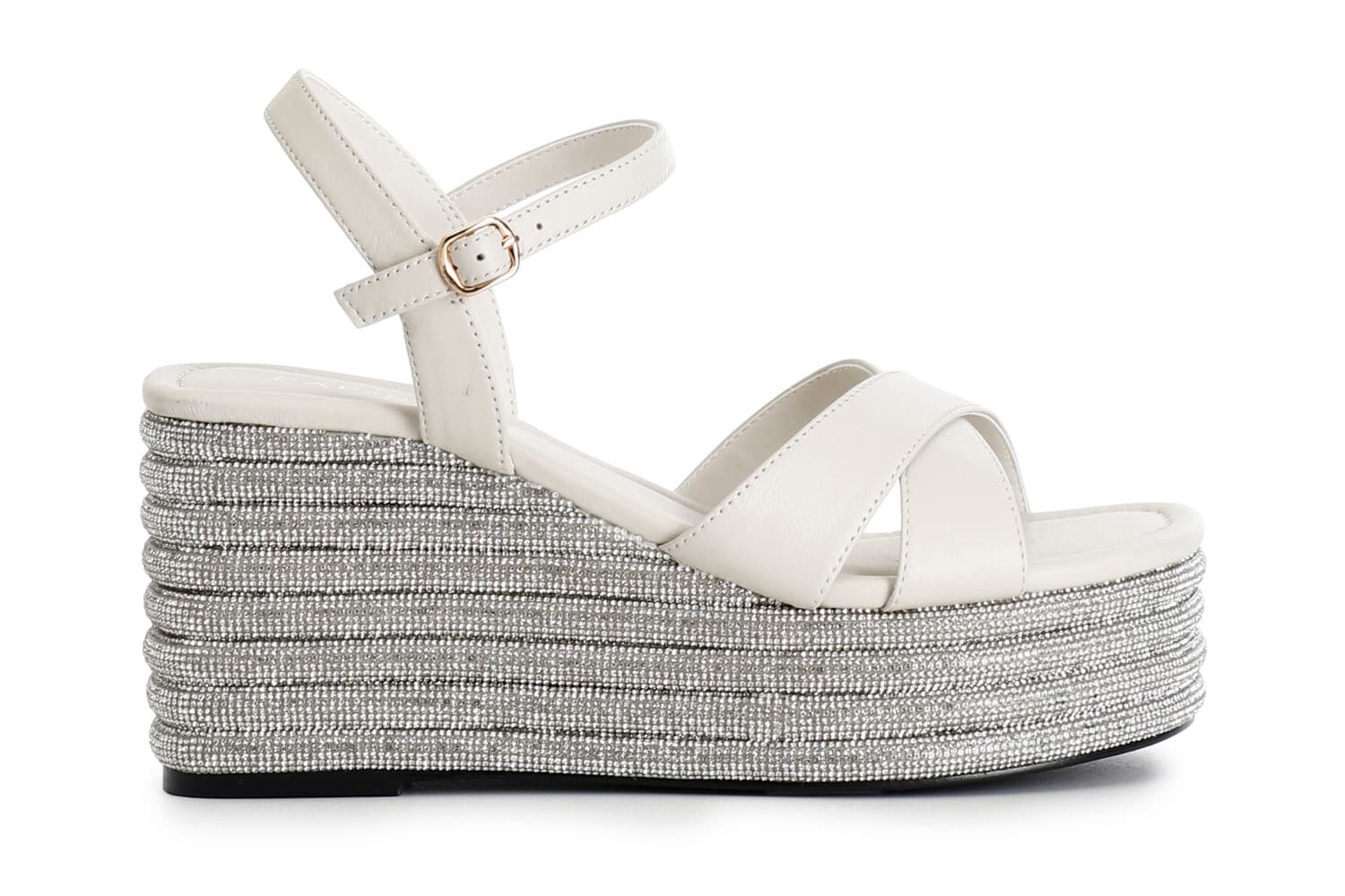 sandali incrocio in nappa con zeppa strass panna 38