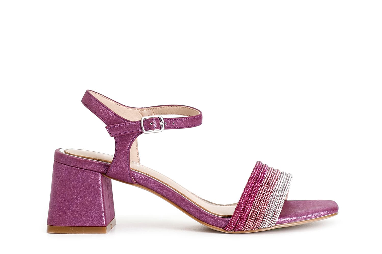 sandali gilda effetto laminato con fasce strass davanti fuxia 36