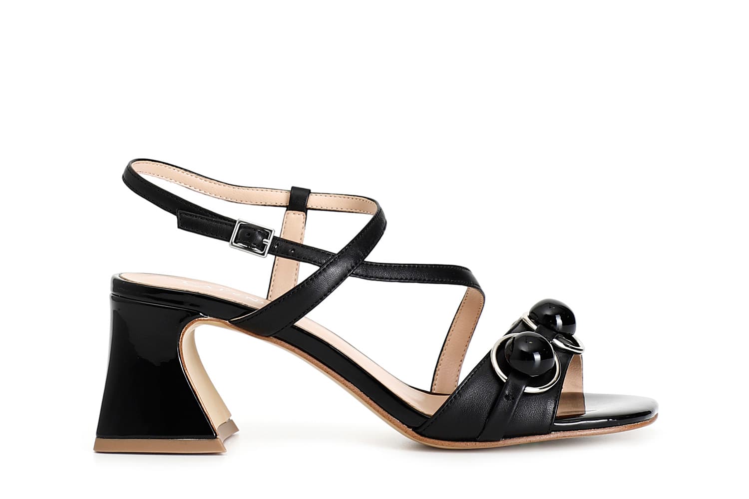 sandali con fascia in nappa e accessorio tre sfere nero 40