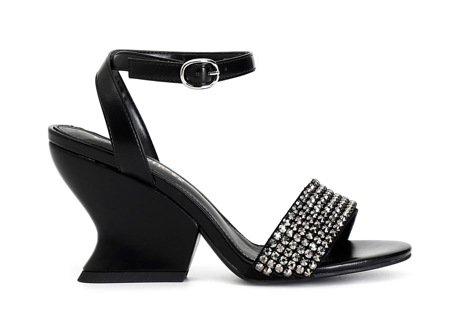 sandali con fascia strass e cinturino alla caviglia nero 37