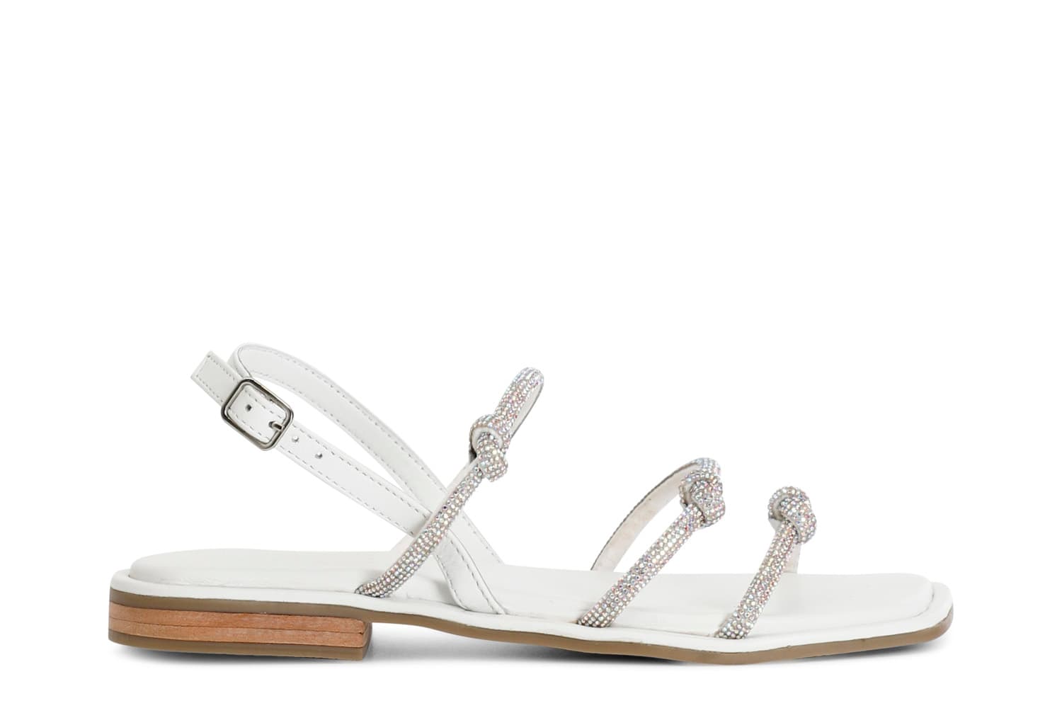 sandali con lacci in strass bianco