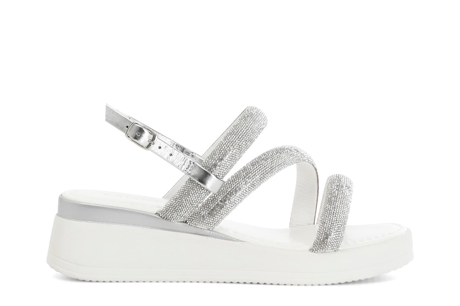 sandali asimmetrici con strass argento