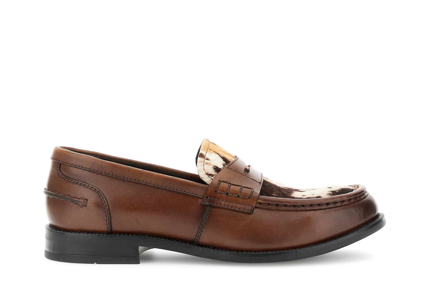 mocassini in pelle con riporto in pelle effetto cavallino cognac 40