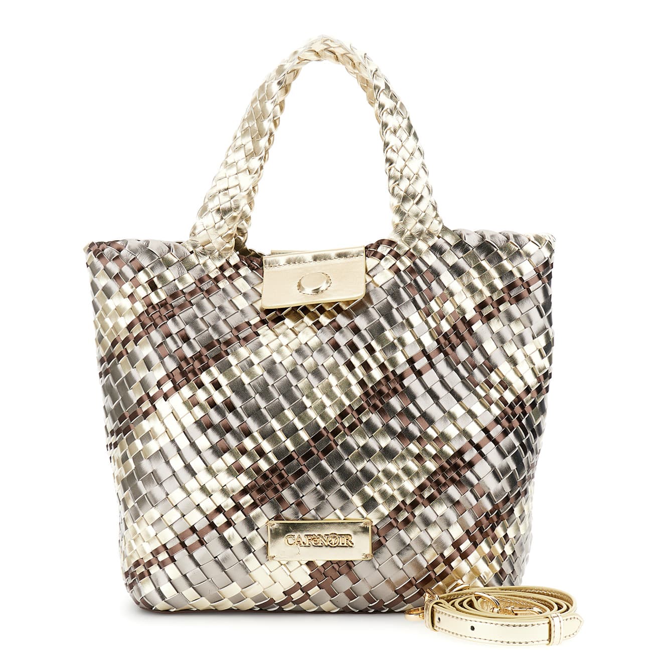 tote reversibile intrecciata in materiale metallizzato multicolor bronzo/platino taglia unica