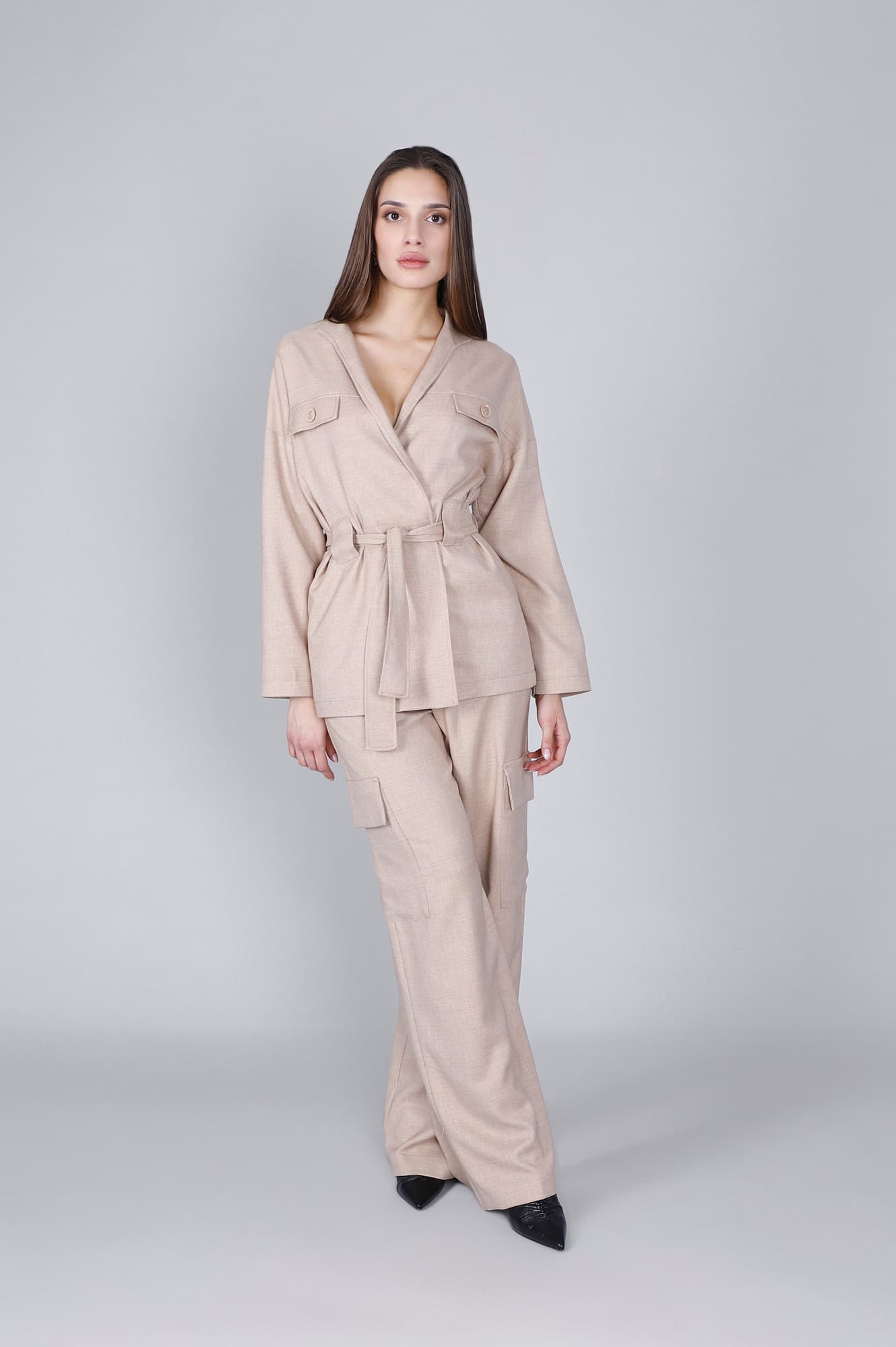 giacca tipo kimono con fusciacca sabbia 44