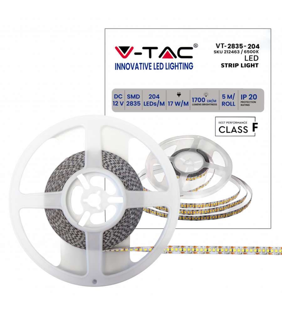 Strip LED SMD2835 17W/m 5m 204 LED/m 12V 6400K IP20 8mm