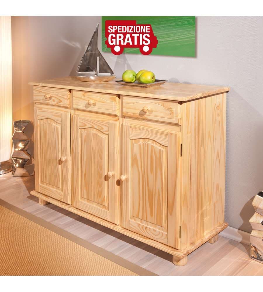 Inter Link Credenza Rustica Pino Massello 3 Ante 3 Cassetti 130x87h cm