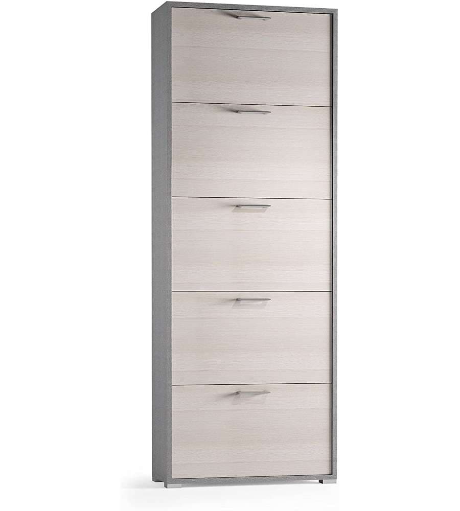 Terraneo Scarpiera 5 Ante Bianco Cemento - Salvaspazio 65x18x184 cm