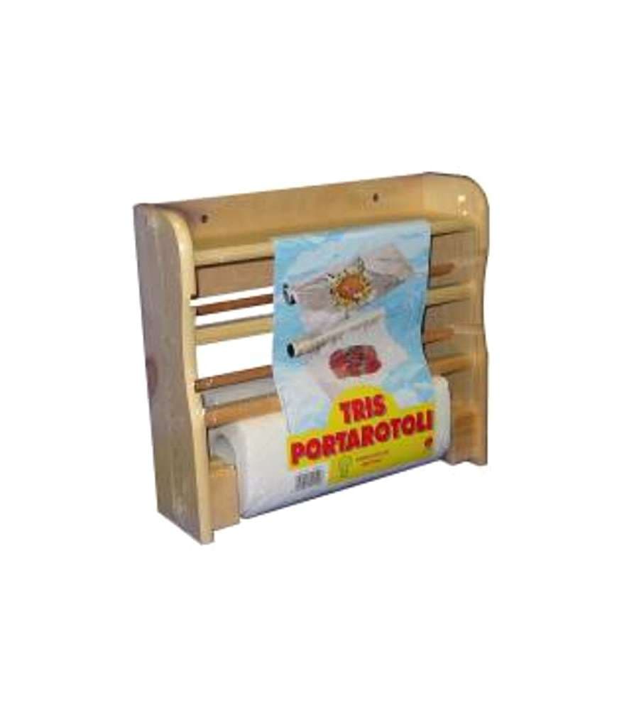 Portarotolo Legno A Parete 3 Noce     Cm 33X9 H 29