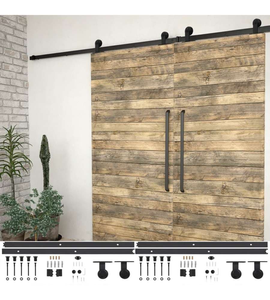 Kit di Binari per Porte Scorrevoli 2 pz 200 cm in Acciaio Nero 3059843