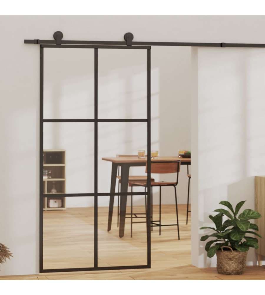 Porta Scorrevole in Vetro ESG e Alluminio 102x205 cm Nera