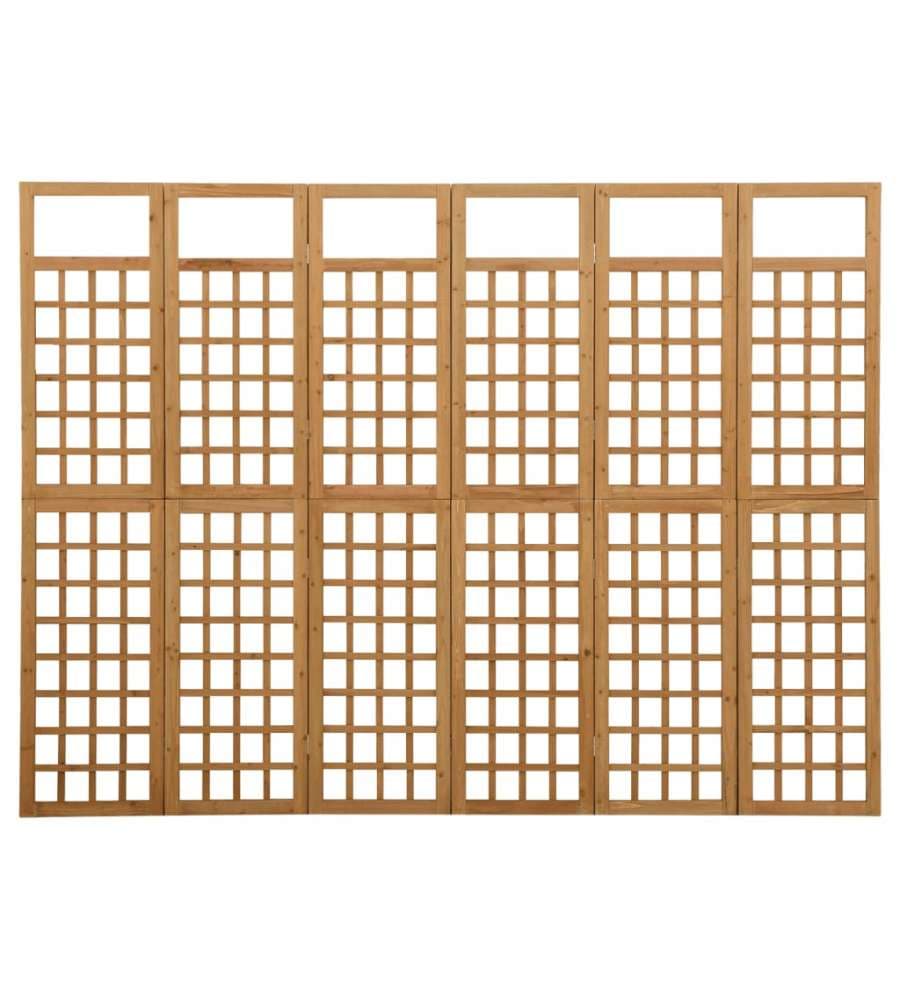 vidaXL Divisorio 6 Pannelli in Legno Massello di Abete 242,5x180 cm - Separè per Stanza e Patio - Supporto per Piante - Colore Marrone