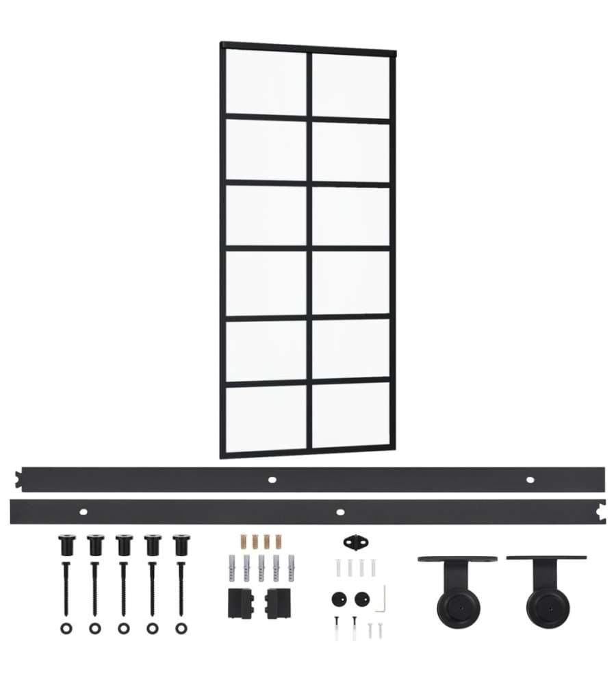 Porta Scorrevole con Kit Montaggio Vetro ESG Alluminio 90x205cm