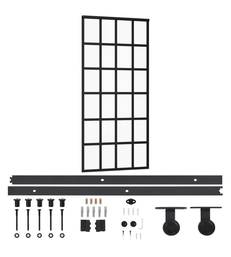 Porta Scorrevole con Kit Montaggio Vetro ESG Alluminio 90x205cm