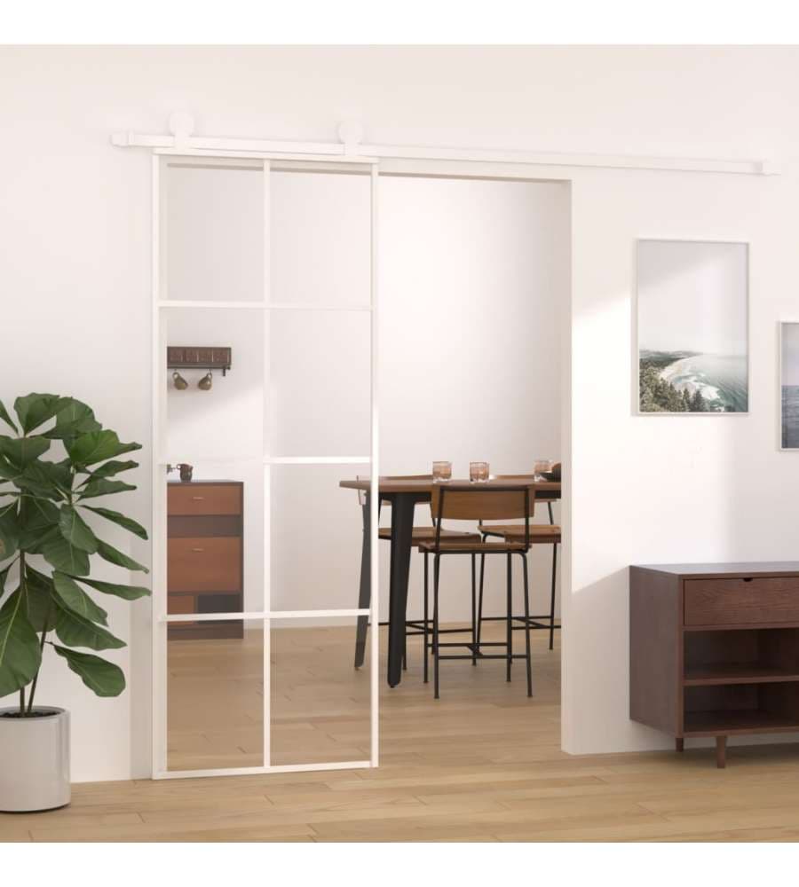 Porta Scorrevole in Vetro ESG e Alluminio 76x205 cm Bianca 151668