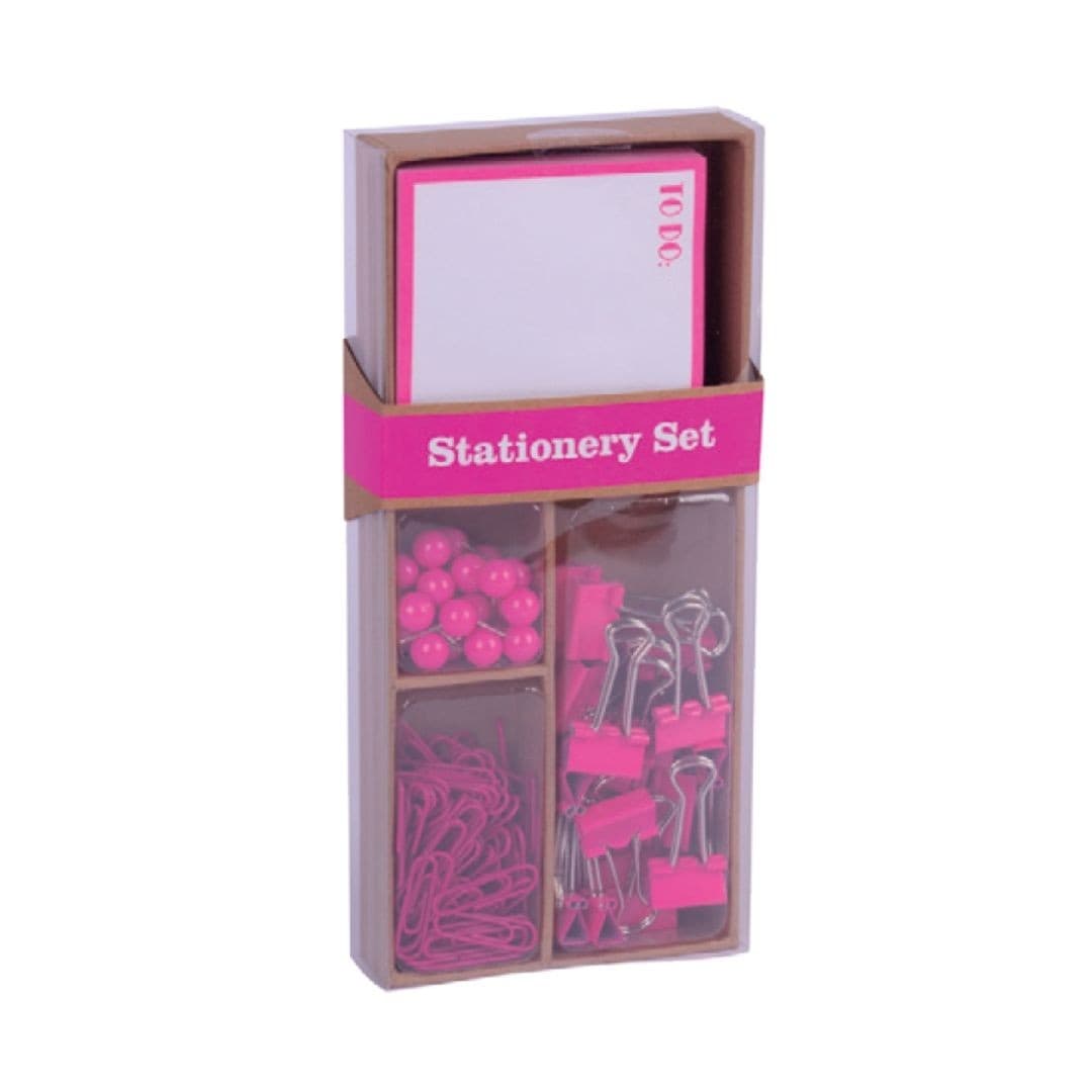 Apli Fluor Collection Set Ufficio Rosa - 25 Spille 80 Clip da 28mm 20 Clip da 19mm Note Adesive da 100 Fogli in Rosa Fluorescente - Design Moderno e d