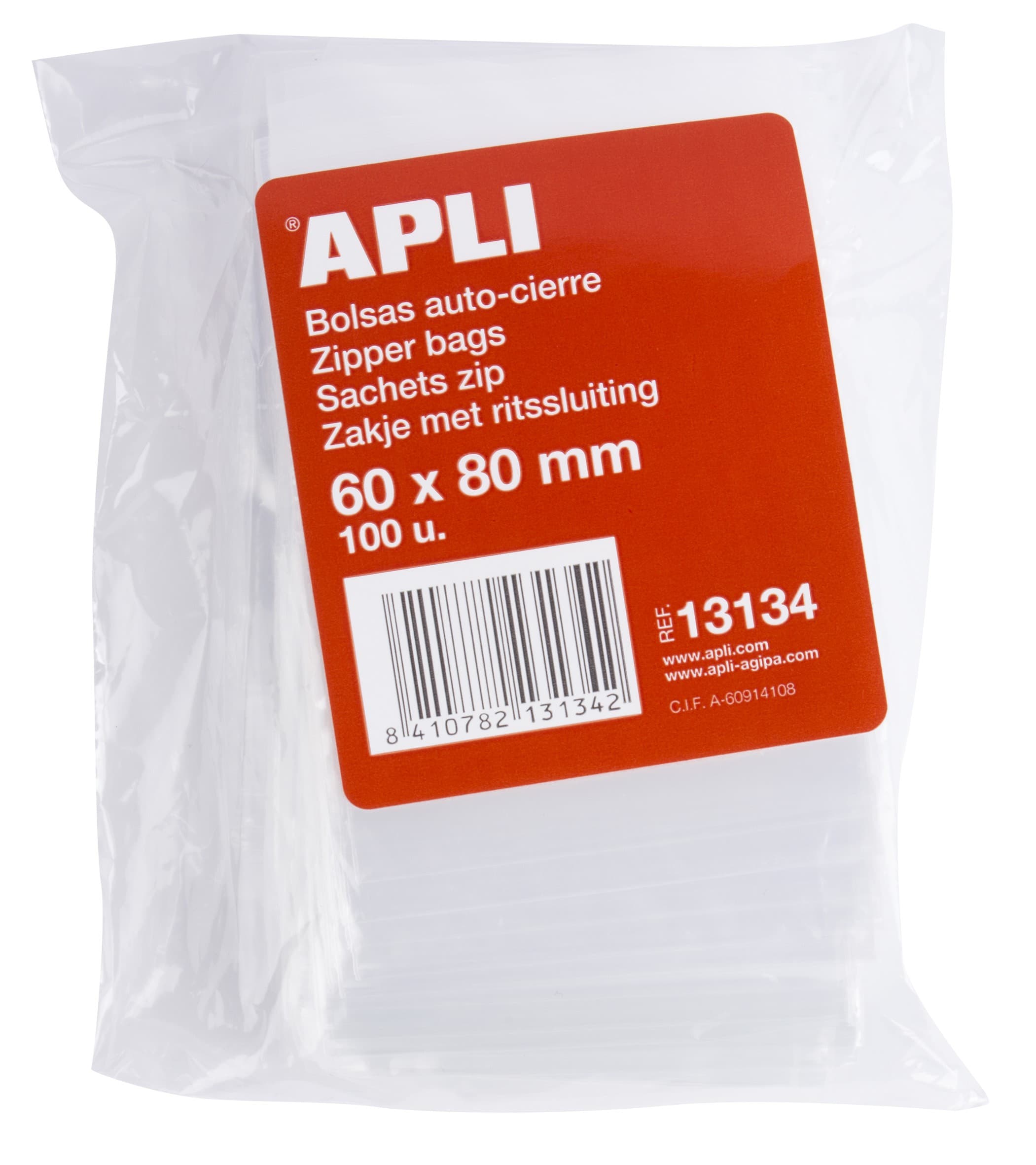 Apli Sacchetti Trasparenti con Zip 60x80mm - Materiale LDPE - Chiusura Sicura e Maneggevolezza - Uso Alimentare - Ideale per Alimenti e Oggetti di Uso