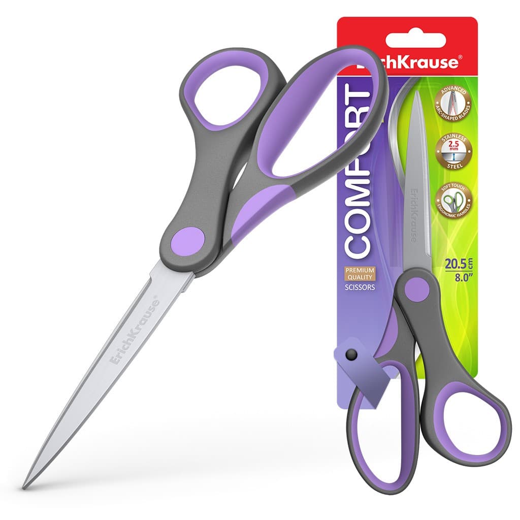 Forbici Comfort Erichkrause - Lame in acciaio inossidabile - Doppia affilatura avanzata - Resistente alla corrosione - Manici ergonomici - Colori