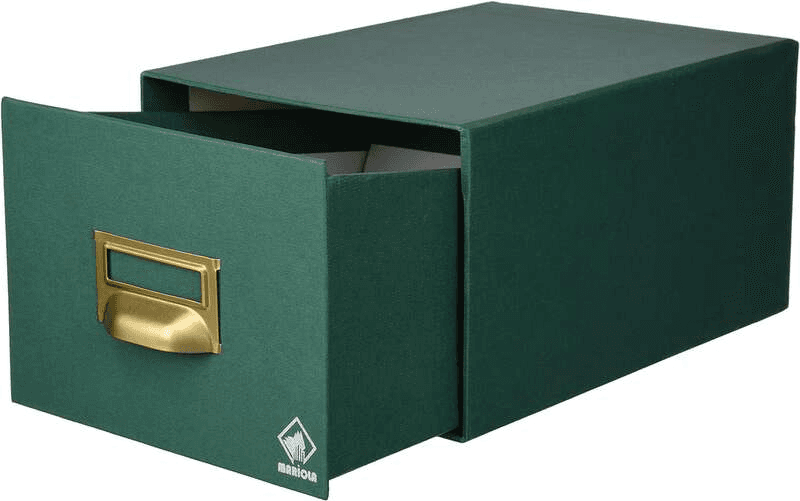Raccoglitore Mariola in cartone rivestito in Geltex n. 3 per 500 raccoglitori - Misure 180x125x250mm - Resistente e durevole - Colore verde