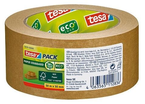 Nastro adesivo di carta standard Tesa Tesapack Paper 50mmx50m - Realizzato con materiali biodegradabili al 56% - Carta proveniente da foreste
