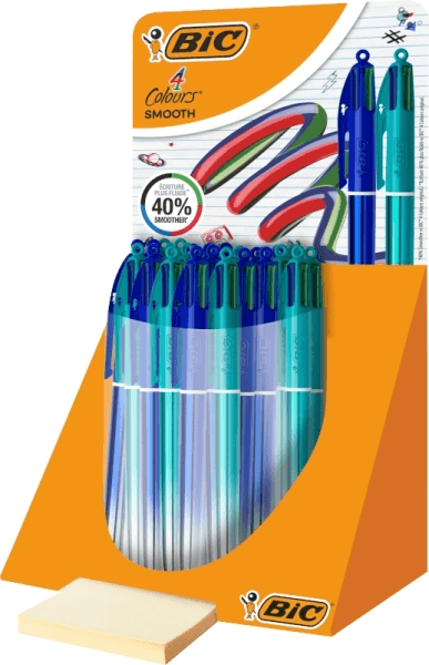 Bic 4 Colors Smooth Gradient - Confezione da 30 penne a sfera a scatto - Punta media da 10 mm - Scrittura più fluida del 40% - 4 colori