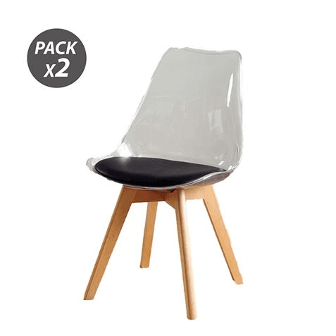 Muvip Confezione da 2 sedie di design D1000 - Gambe in legno massello - Cuscino imbottito sulla base - Bianco/Nero