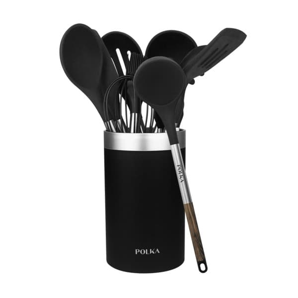 Set di utensili da cucina Cecotec Polka Excellence Force da 9 pezzi - Manico effetto legno - Silicone antiaderente - Resistente al calore fino a 220